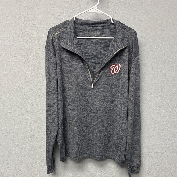 Men’s Lg Columbia Heathered Charcoal 1/4-Zip Washington Nationals Pullover, GUC. - Picture 6 of 7